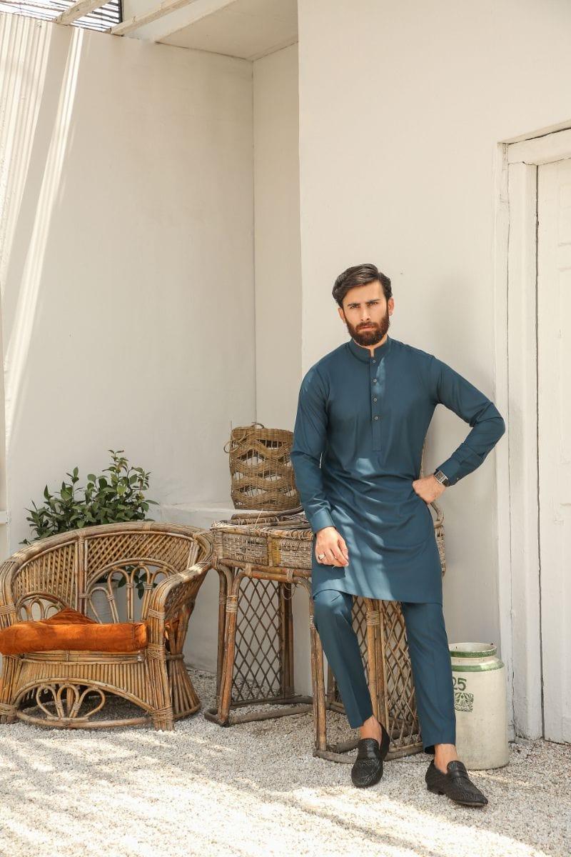 GEM GARMENTS - Zameer - Band Collar - Dark Cyan - 2 Piece - Studio by TCS