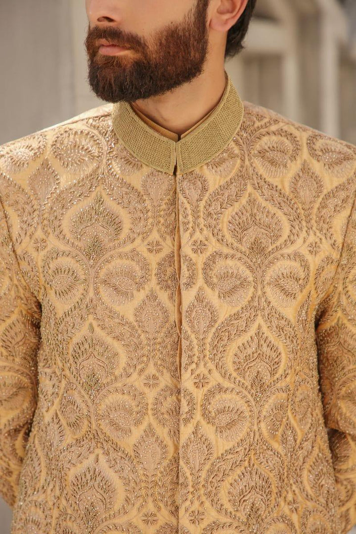 GEM GARMENTS - Hayat - Band Collar - Gold & Fawn - Sherwani - 1 Piece - Studio by TCS