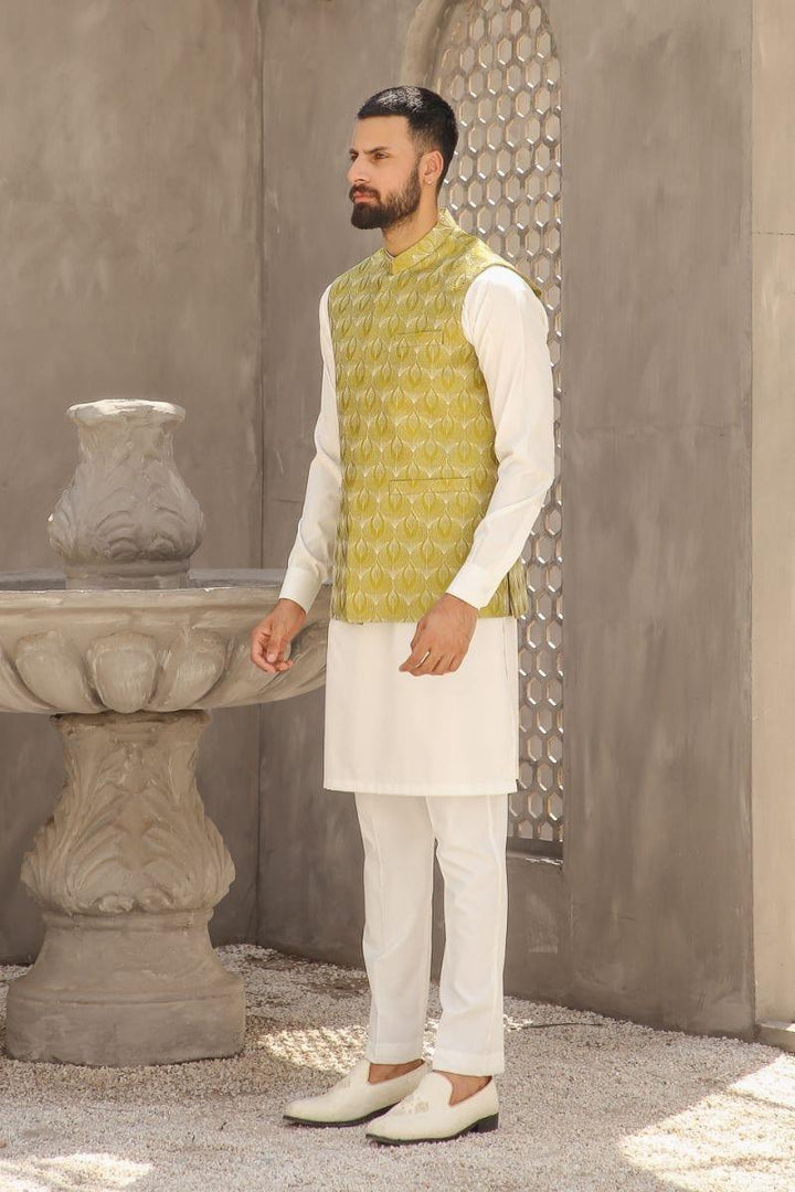 GEM GARMENTS - Raftaar - Band Collar - Lime Green - Waistcoat - 1 Piece - Studio by TCS