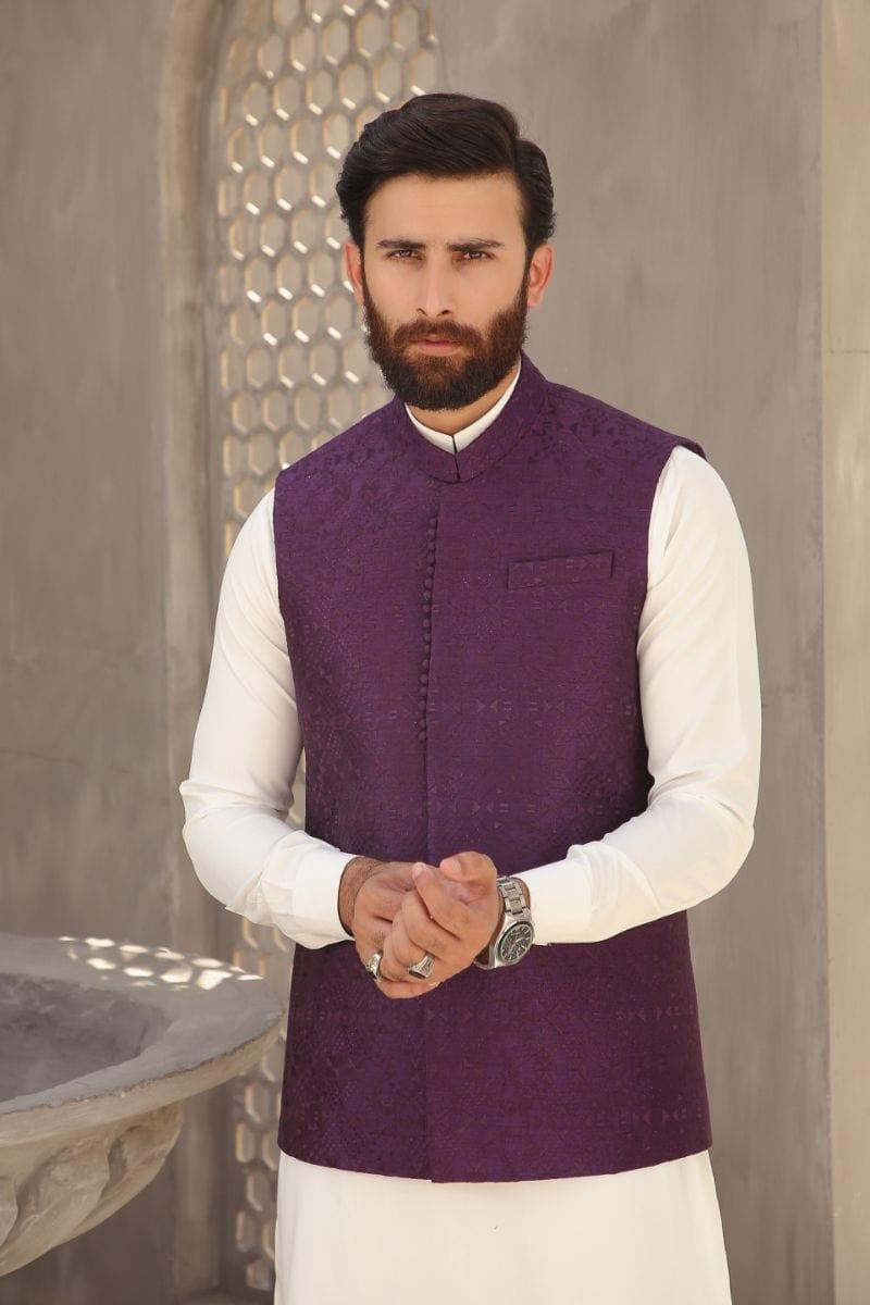 GEM GARMENTS - Saraab - Band Collar - Purple - Waistcoat - 1 Piece - Studio by TCS