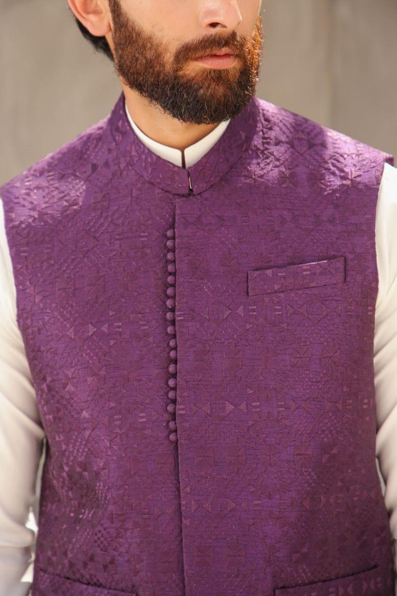 GEM GARMENTS - Saraab - Band Collar - Purple - Waistcoat - 1 Piece - Studio by TCS