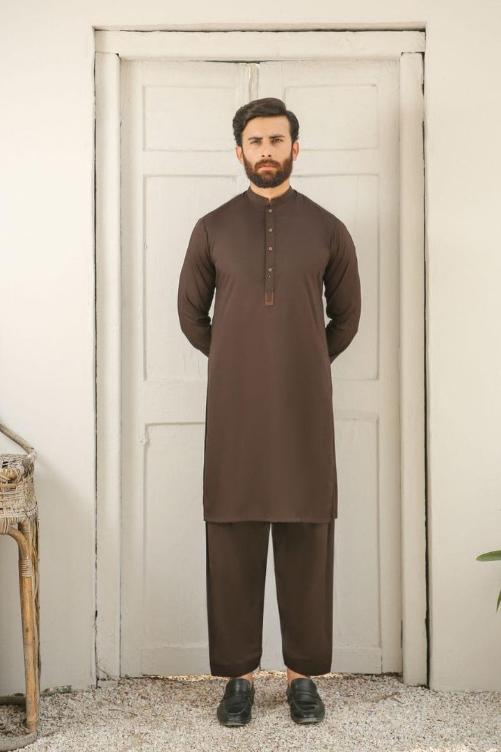 GEM GARMENTS - Mohazzab - Band Collar - Dark Brown - 2 Piece - Studio by TCS