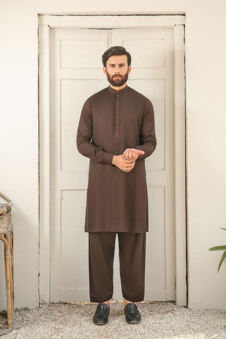 GEM GARMENTS - Mohazzab - Band Collar - Dark Brown - 2 Piece - Studio by TCS