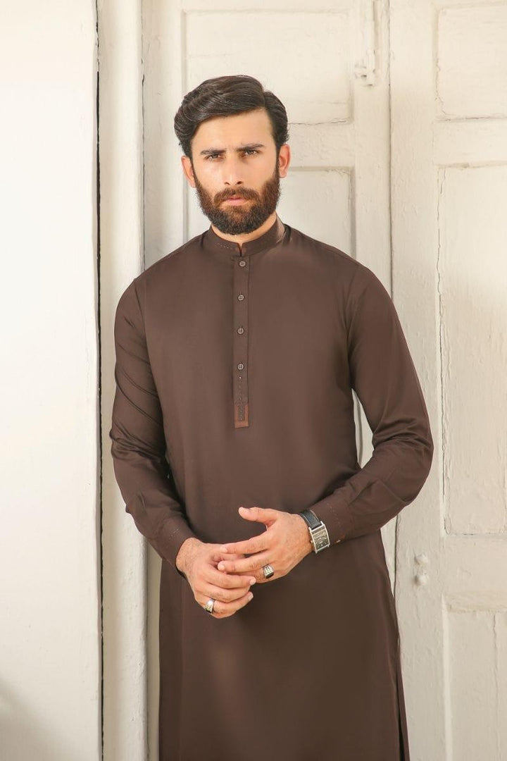 GEM GARMENTS - Mohazzab - Band Collar - Dark Brown - 2 Piece - Studio by TCS