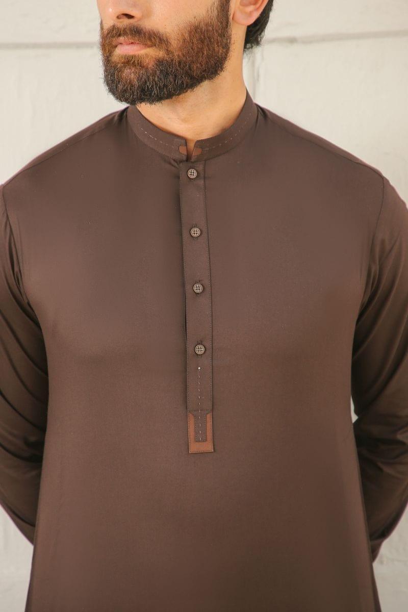 GEM GARMENTS - Mohazzab - Band Collar - Dark Brown - 2 Piece - Studio by TCS