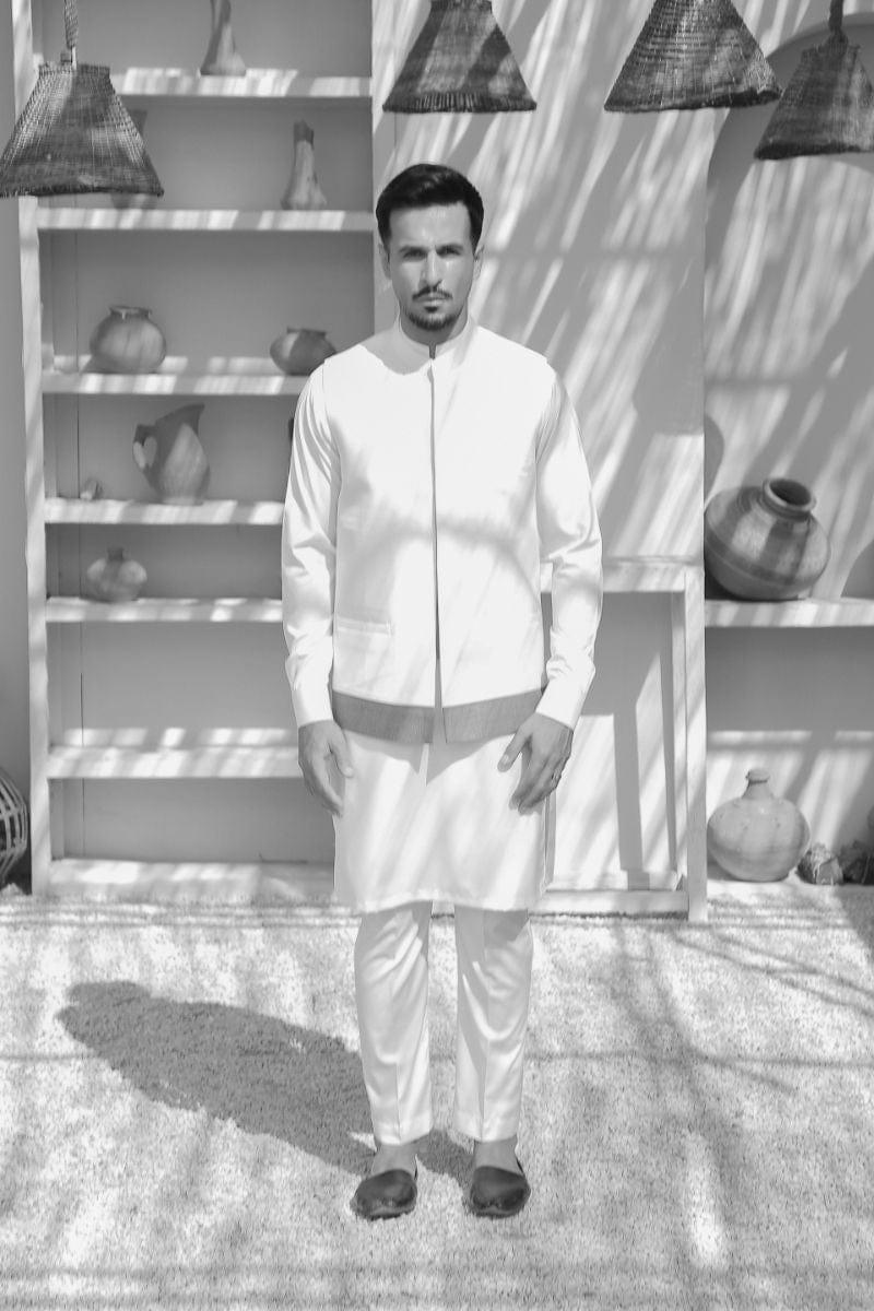 GEM GARMENTS - Amal - Band Collar - Off White - Waistcoat - 1 Piece - Studio by TCS