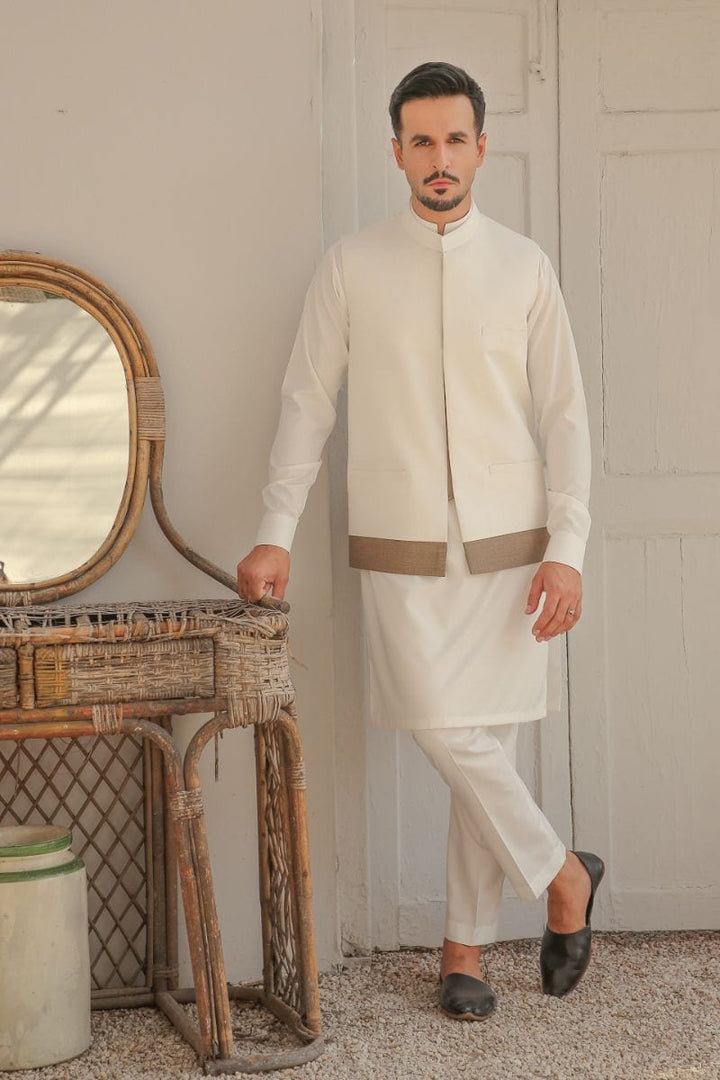 GEM GARMENTS - Amal - Band Collar - Off White - Waistcoat - 1 Piece - Studio by TCS