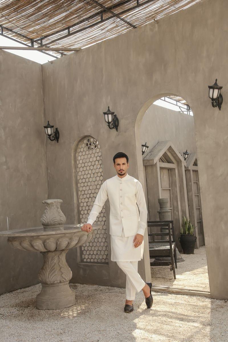 GEM GARMENTS - Nazakat - Band Collar - Off White - Waistcoat - 1 Piece - Studio by TCS