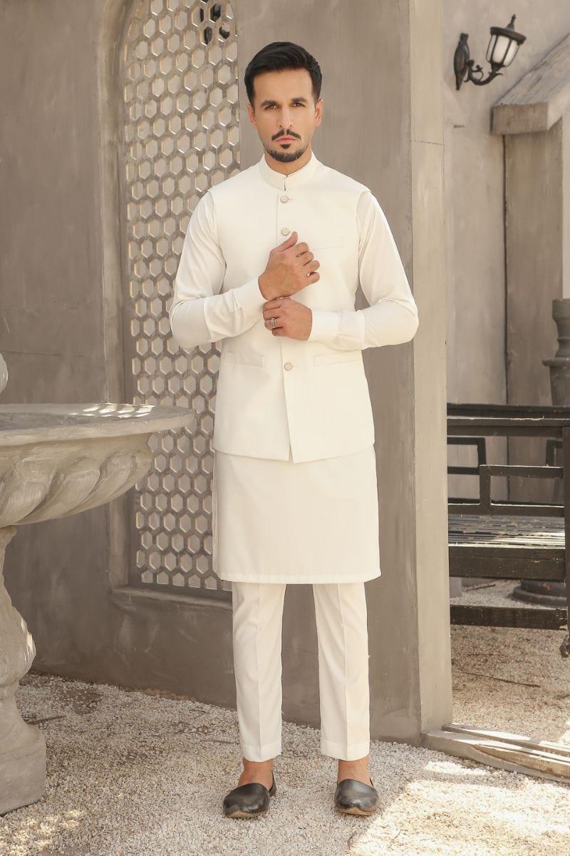 GEM GARMENTS - Nazakat - Band Collar - Off White - Waistcoat - 1 Piece - Studio by TCS