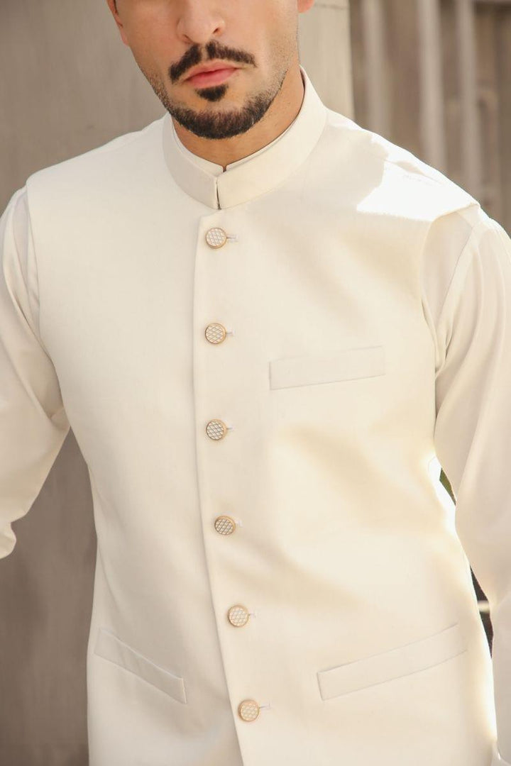 GEM GARMENTS - Nazakat - Band Collar - Off White - Waistcoat - 1 Piece - Studio by TCS