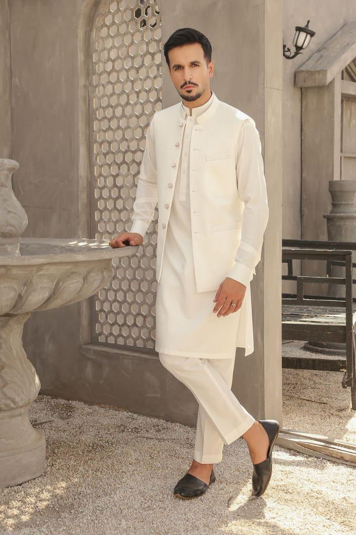 GEM GARMENTS - Nazakat - Band Collar - Off White - Waistcoat - 1 Piece - Studio by TCS