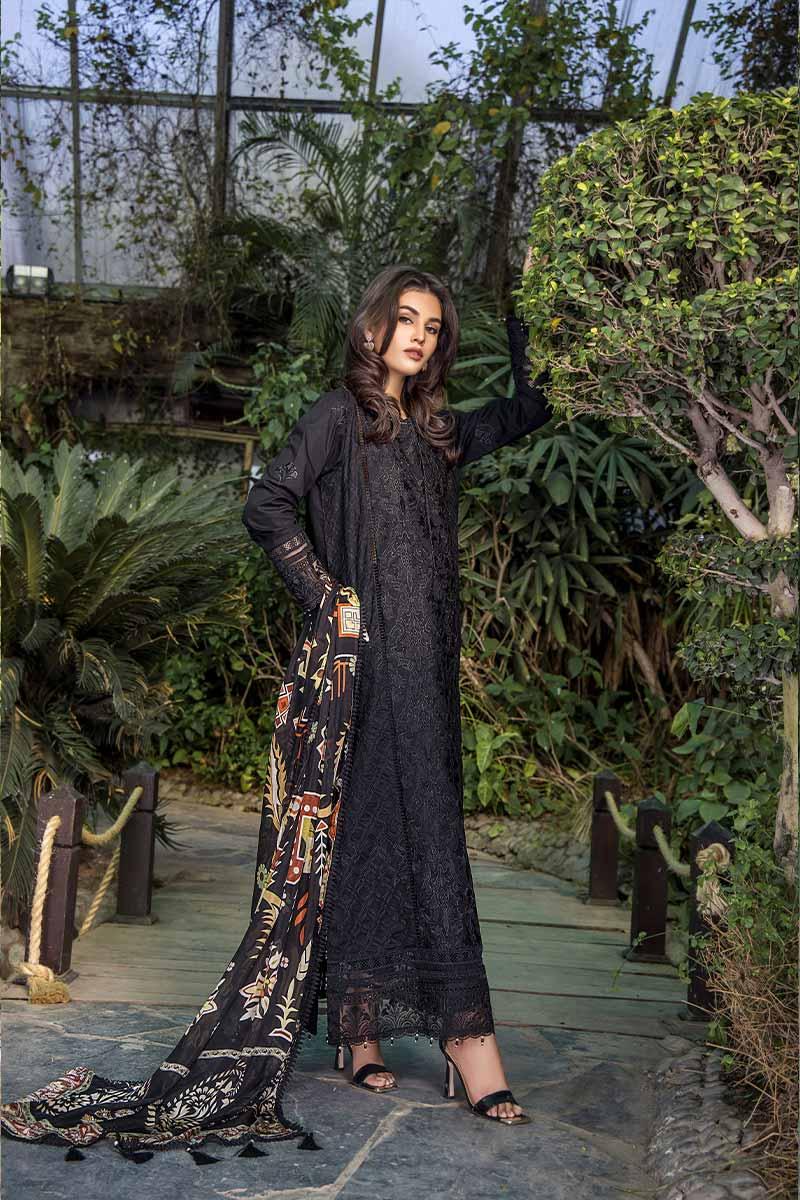 Malook - Haya - Black - Lawn - 3 Piece - Unstitch