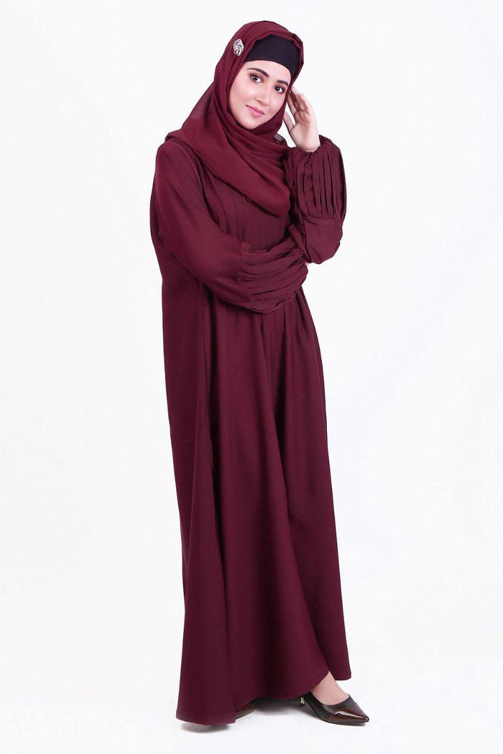 Abaya.pk - Arfaana'h Maroon Abaya - Nada Fabric