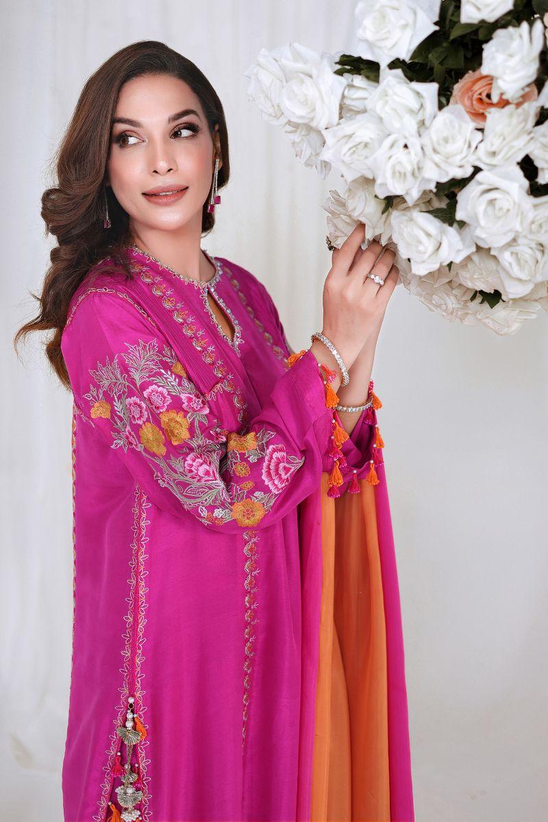 Reema Ahsan - VANYA - Pure raw silk  - Magenta pink  - 3 Piece