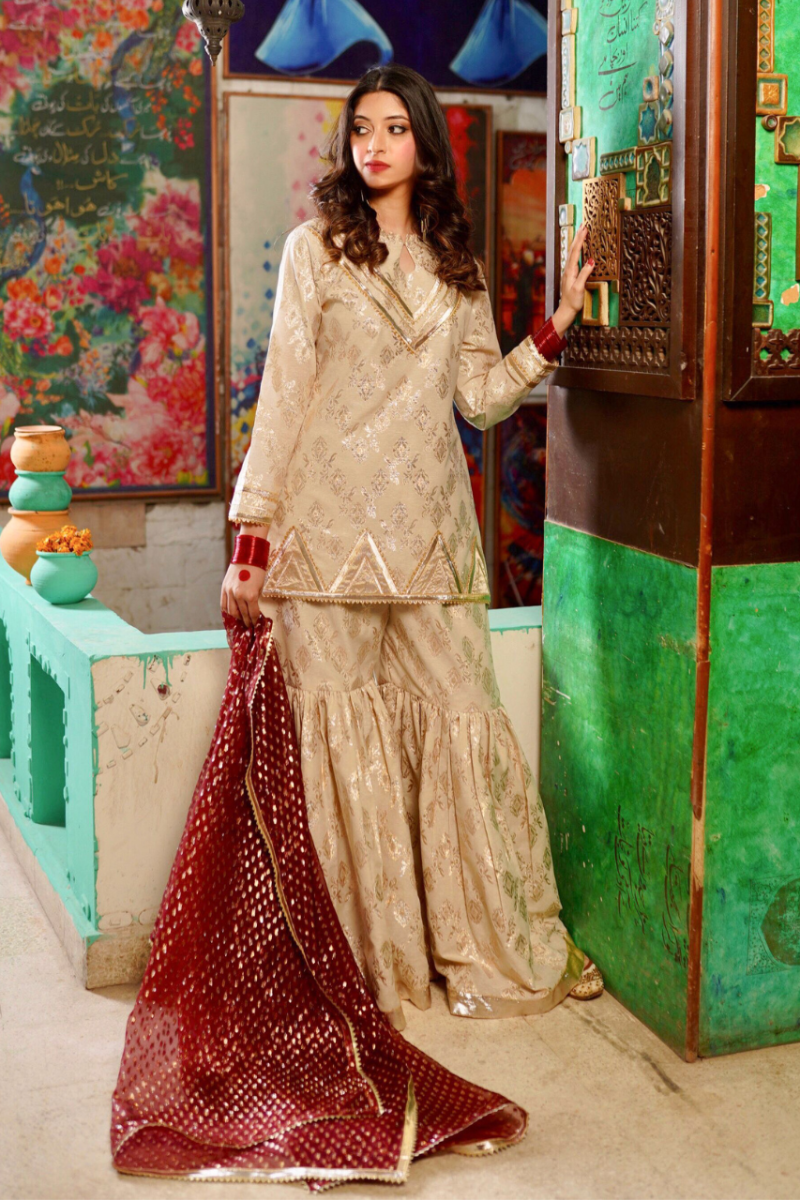 Zahra Ahmed - ST-146 - Off White  - Off White Zari - 3 Piece