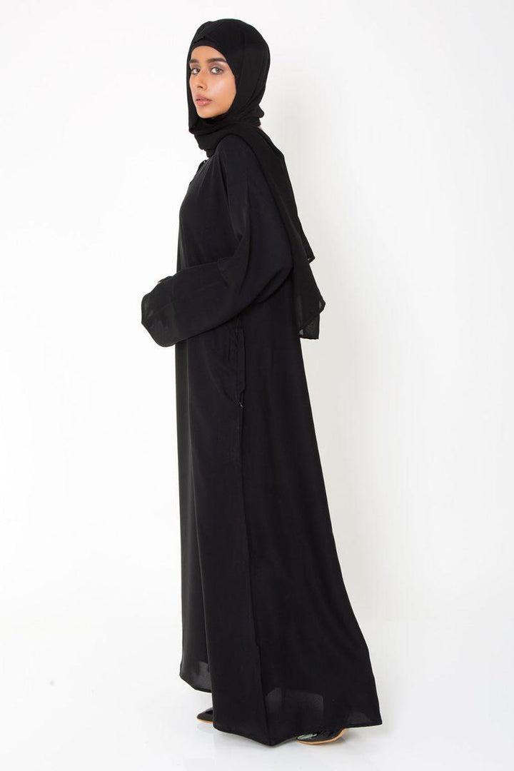 Abaya.pk - Black Basic Front-Closed Abaya & Hijab - Chiffon & Nada Fabric