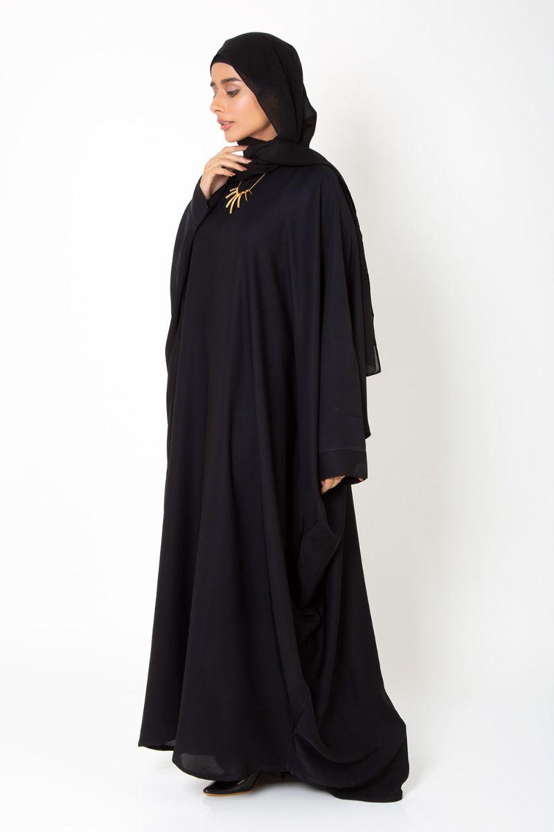 Abaya.pk - Black Butterfly Gown Abaya & Hijab - Chiffon & Nada FAbirc