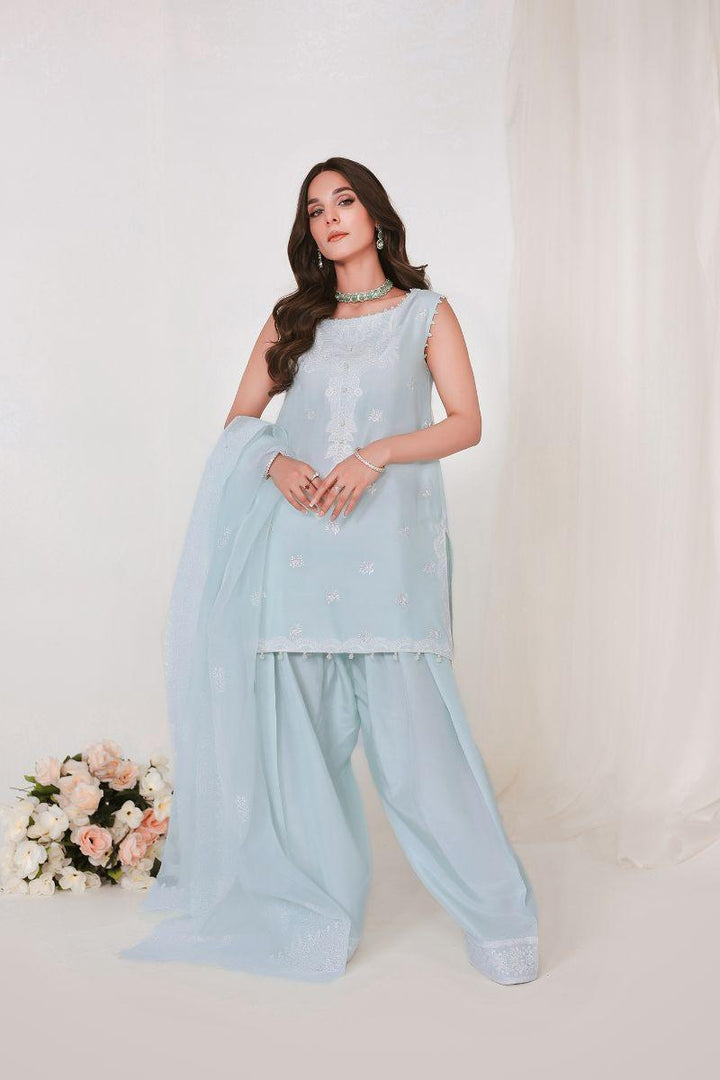 Reema Ahsan - JIYA - Korean raw silk  - Ice blue  - 3 Piece