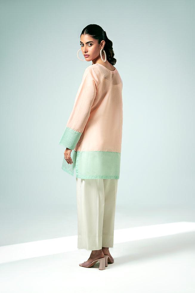 FOZIA KHALID  - Pastel Contrast Tunic - Paper Silk - 1 Piece