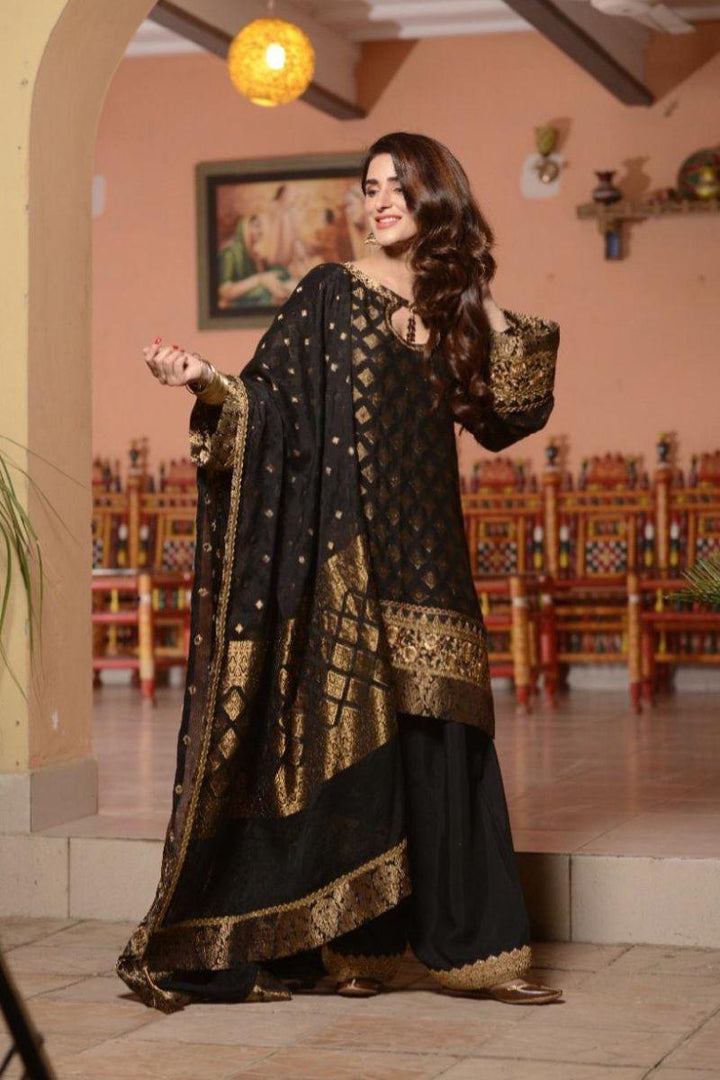 Nilofer Shahid - Black Dahlia - Cotton Shirt - 3 Piece - Studio by TCS