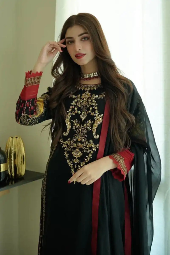 Sarajahan - Black Diamond - Chiffon - 3 Piece