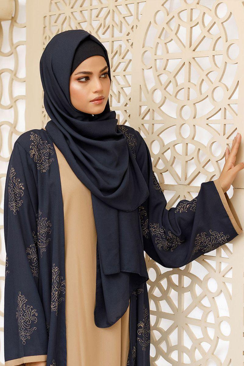 Hijabi - Deep indigo Abaya - Royal Blue & Caramel - Studio by TCS