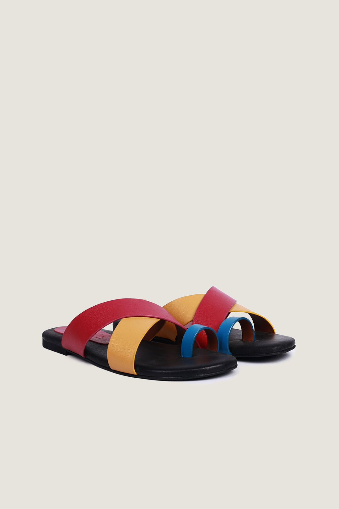 Novado - Tri-Color Leather Flat Sandal - Multi Color