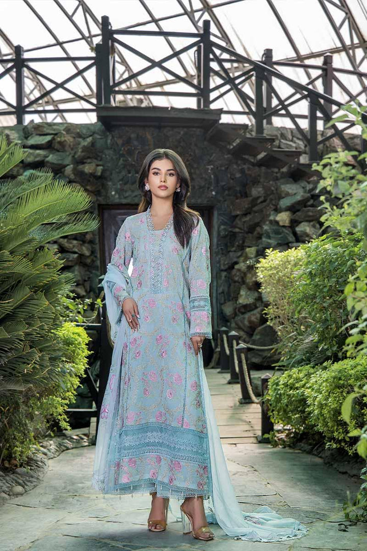 Malook - Royal - Sky BLue - Lawn - 3 Piece - Unstitch