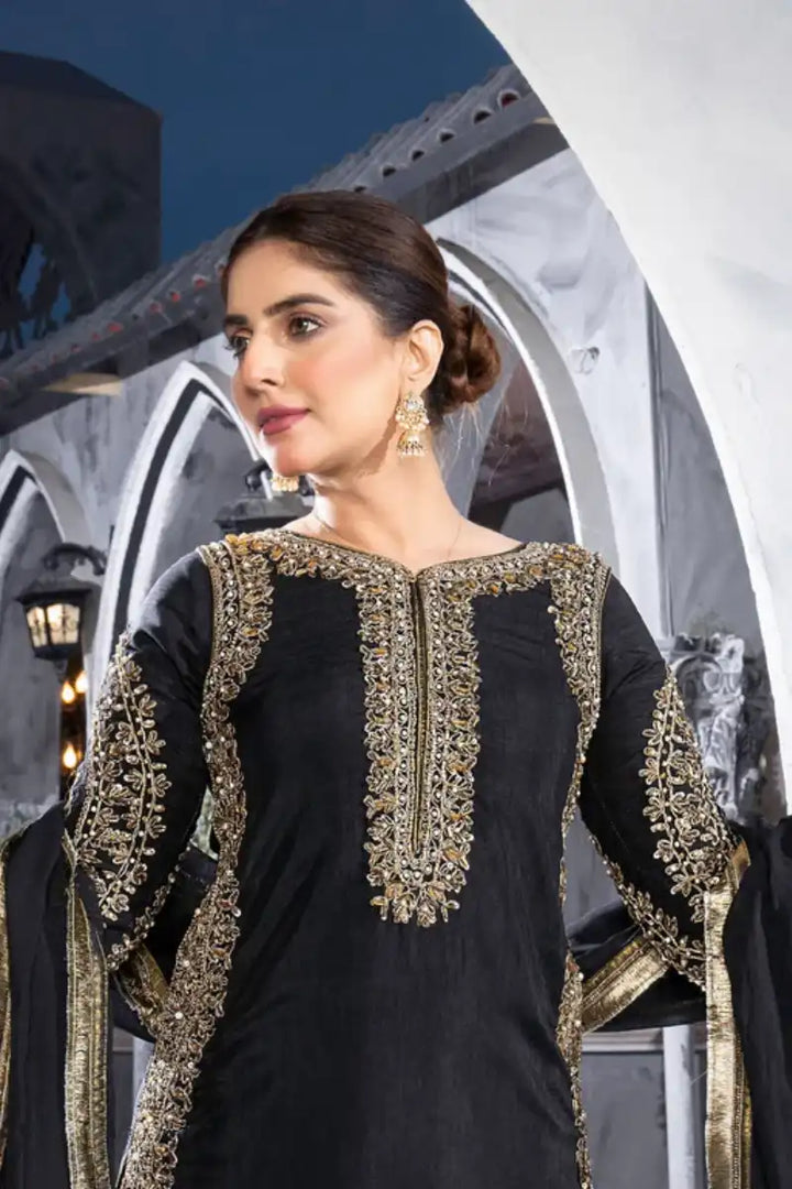 Sarajahan - Jan e Tamanna - Raw Silk - Black - 3 Piece