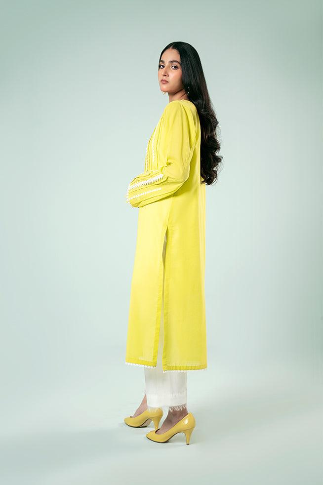 FOZIA KHALID  - Lime Yellow Tunic - Lime Yellow - PK Silk - 1 Piece