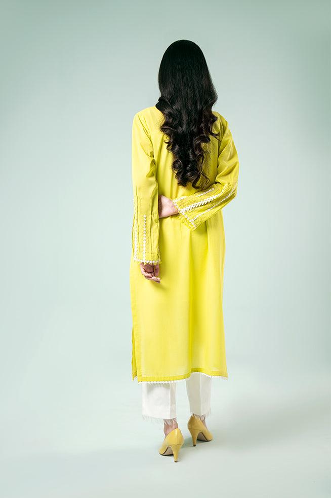 FOZIA KHALID  - Lime Yellow Tunic - Lime Yellow - PK Silk - 1 Piece