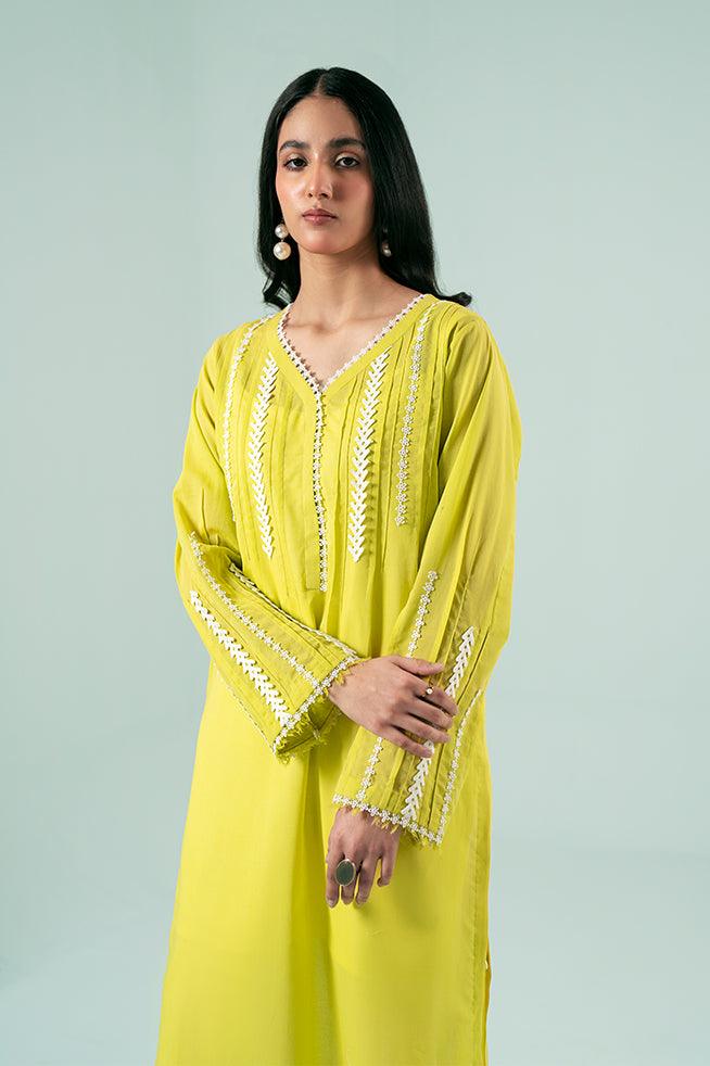 FOZIA KHALID  - Lime Yellow Tunic - Lime Yellow - PK Silk - 1 Piece