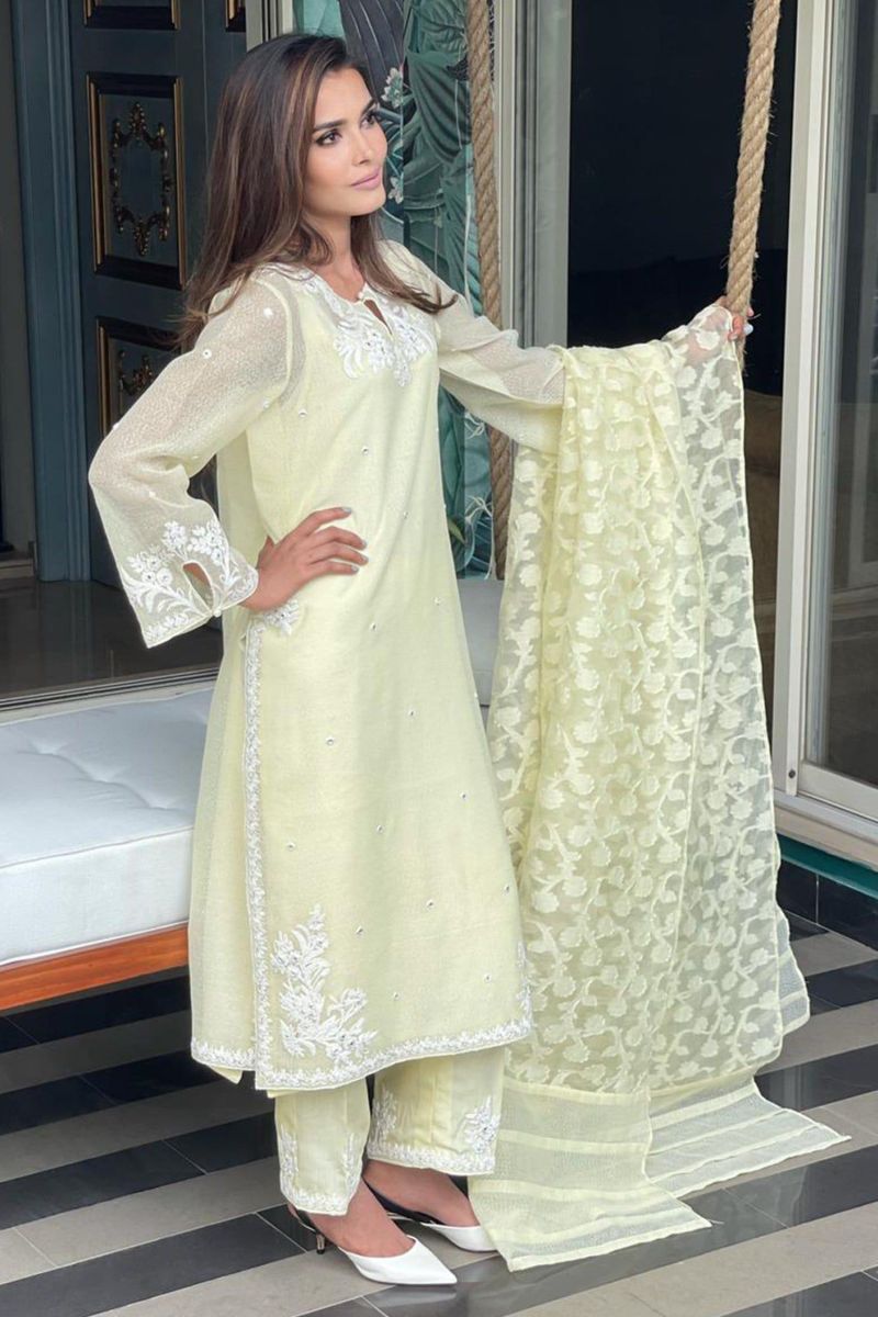 Maheen Trends - Summer zest - Lime Yellow - 3 Piece - Organza