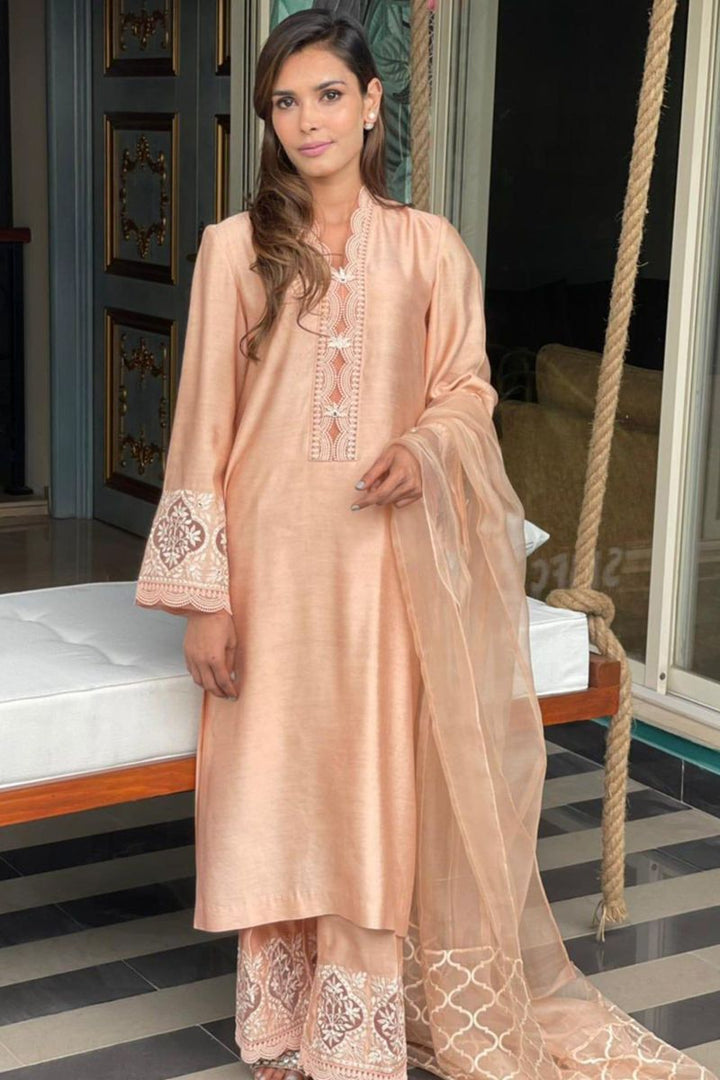 Maheen Trends - Peach harmony - 3 Piece - Cotton Silk