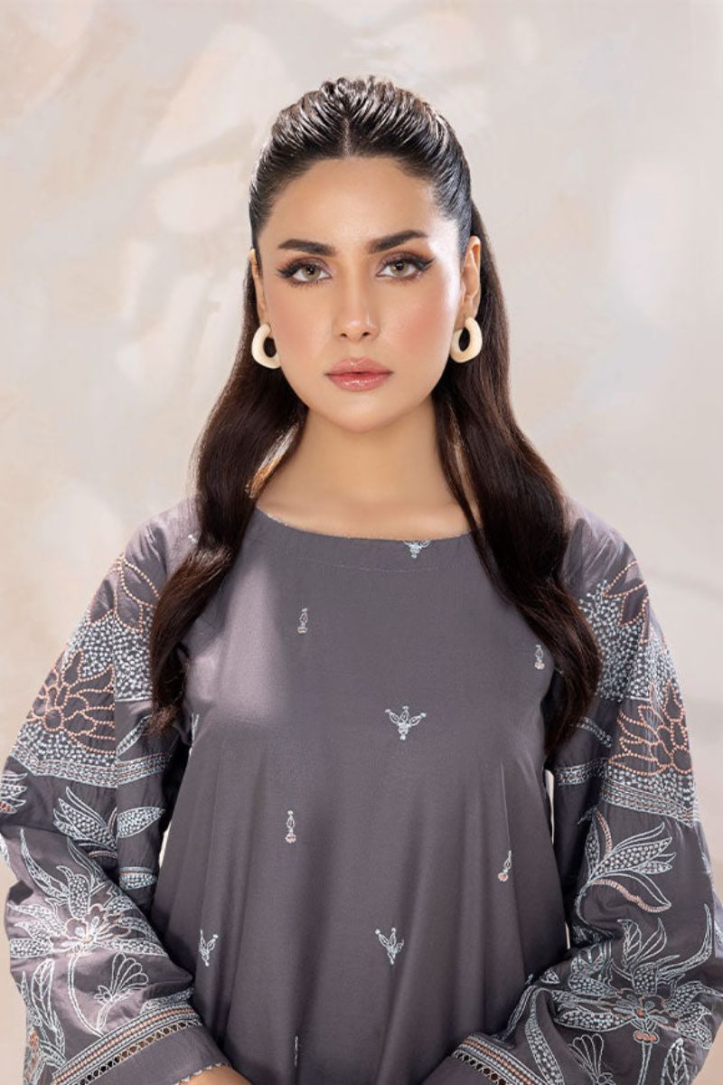 SAFWA - Embroidered - Grey - Lawn - 2 Piece - Stitched