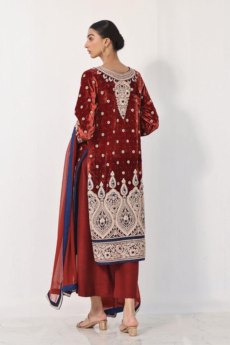 Rizwan Beyg Design - Dilara - Pure Velvet - Maroon - 2 Piece