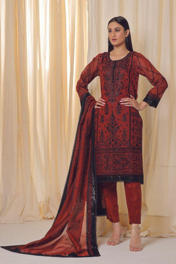 Rizwan Beyg Design - Elira - Organza - Rust - 2 Piece