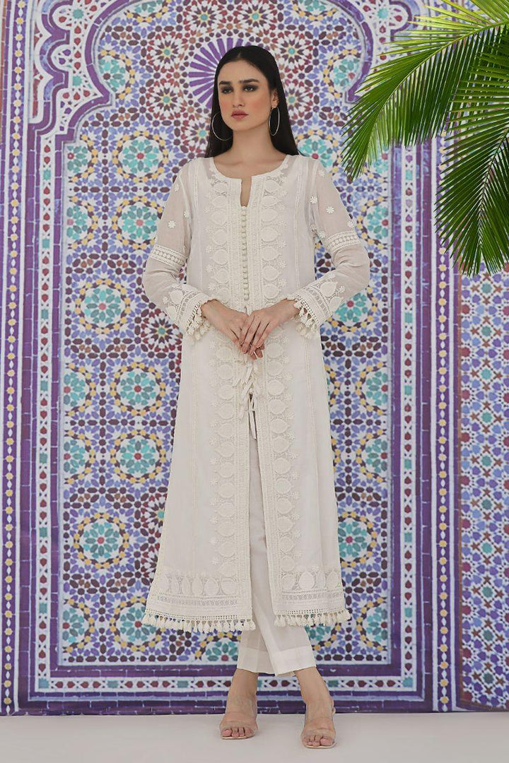 Rizwan Beyg - Aroha White Coat - Bareeze Cotton - White - 1 Piece