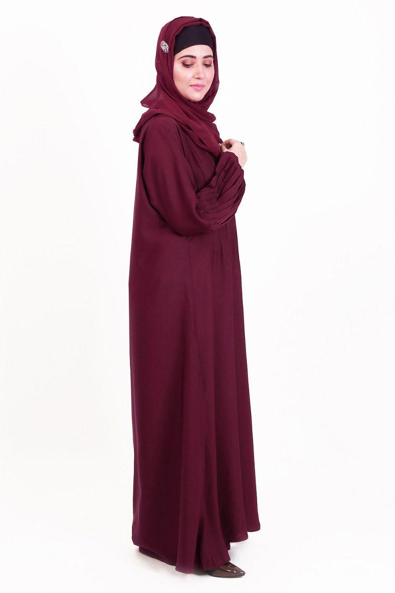 Abaya.pk - Arfaana'h Maroon Abaya - Nada Fabric