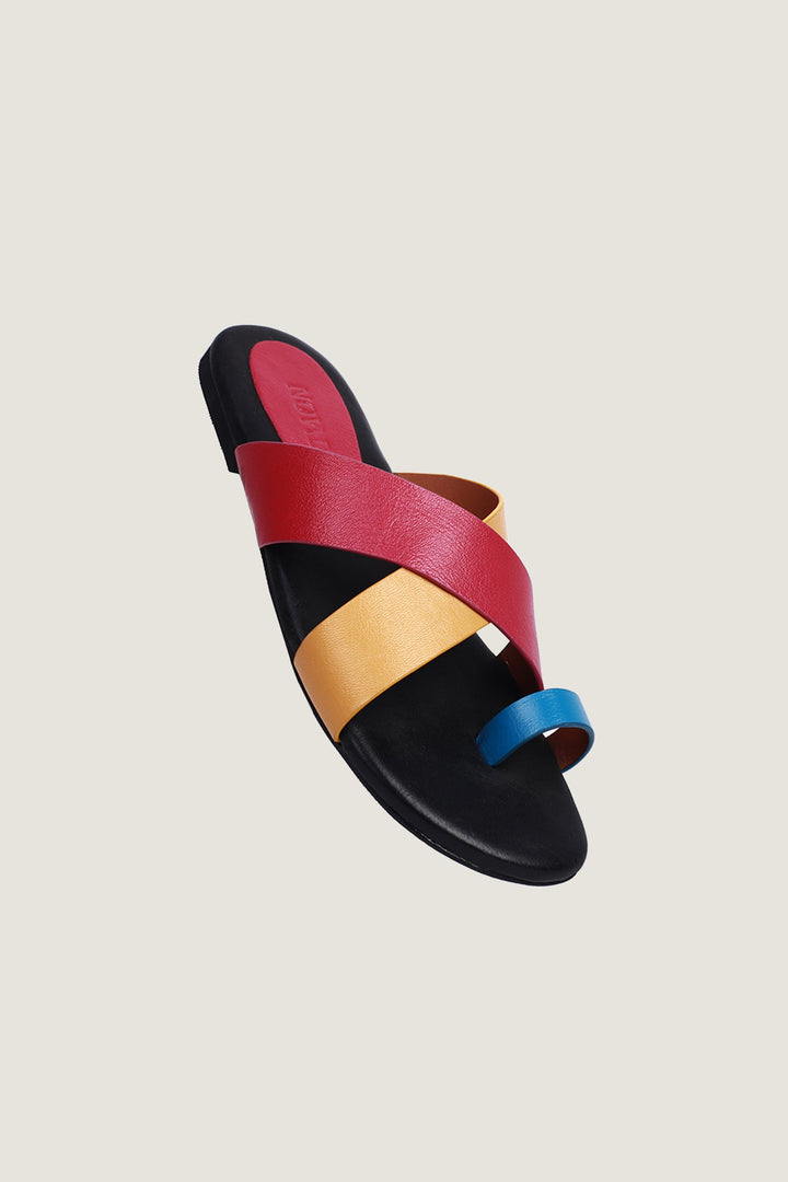 Novado - Tri-Color Leather Flat Sandal - Multi Color