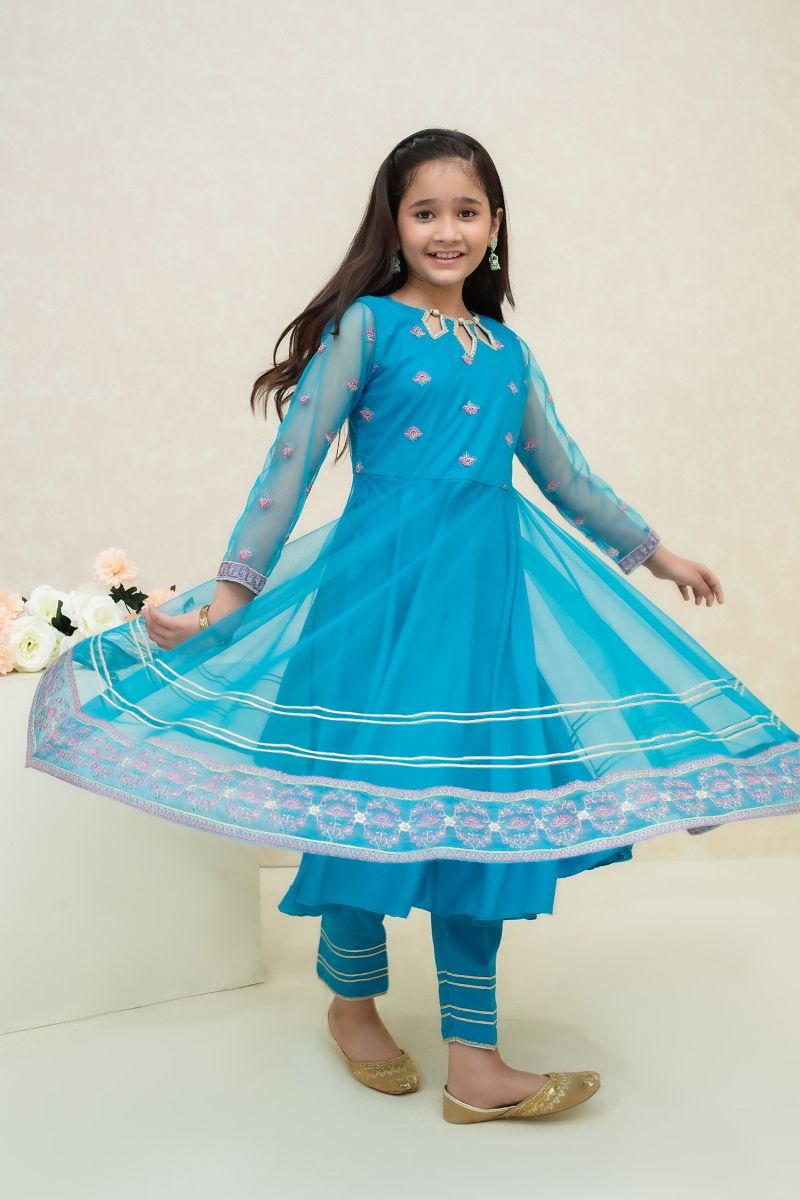 Modest - Sahar - Net - Blue - Girls 3 Piece Suit