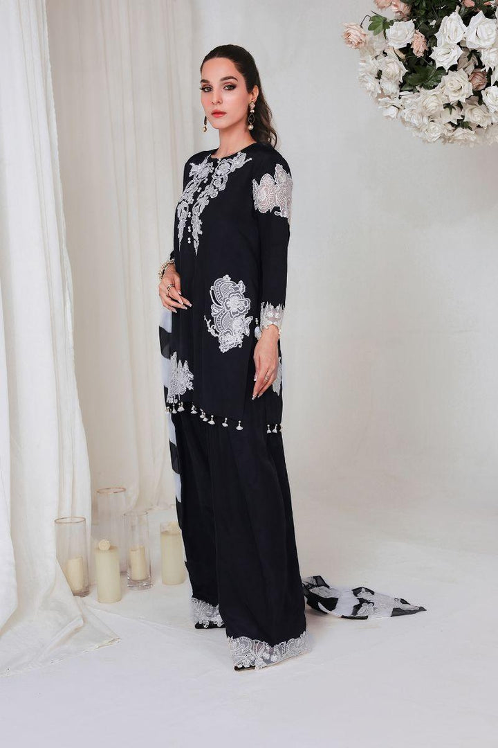 Reema Ahsan - HOORIYA - Korean raw silk  - Black  - 3 Piece