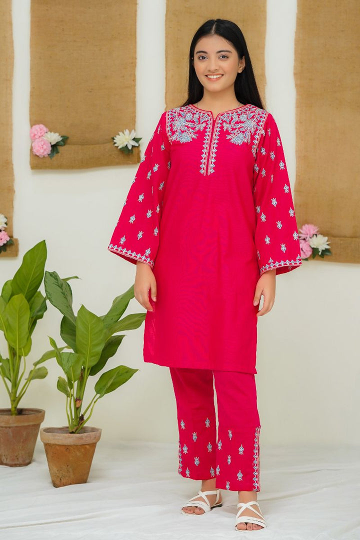 Modest - Peony - Pink - Khaddar - Girls 2 Piece Suit