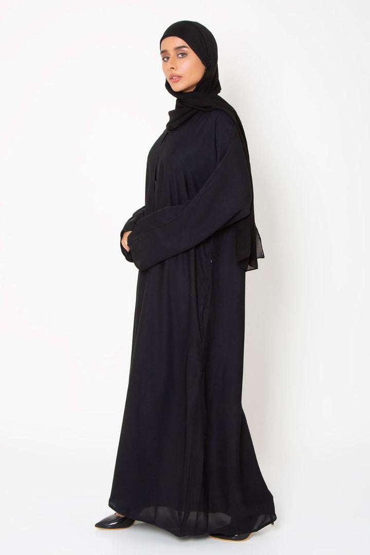 Abaya.pk - Black Basic Front-Open Abaya & Hijab - Chiffon & Nada Fabric