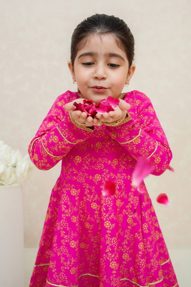 Modest - Mahroz - Rawsilk - Hot Pink - Girls 3 Piece Suit