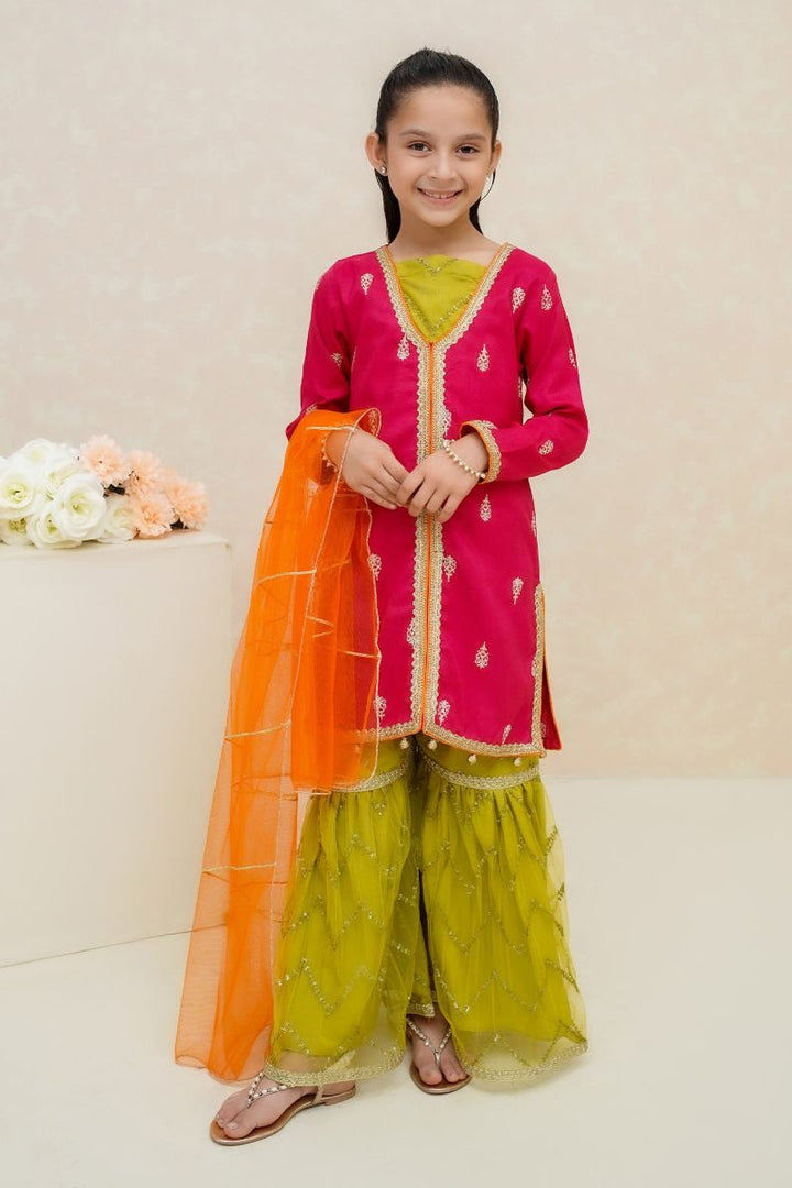 Modest - Noorani - Raw Silk - Hot Pink - Girls 3 Piece Suit