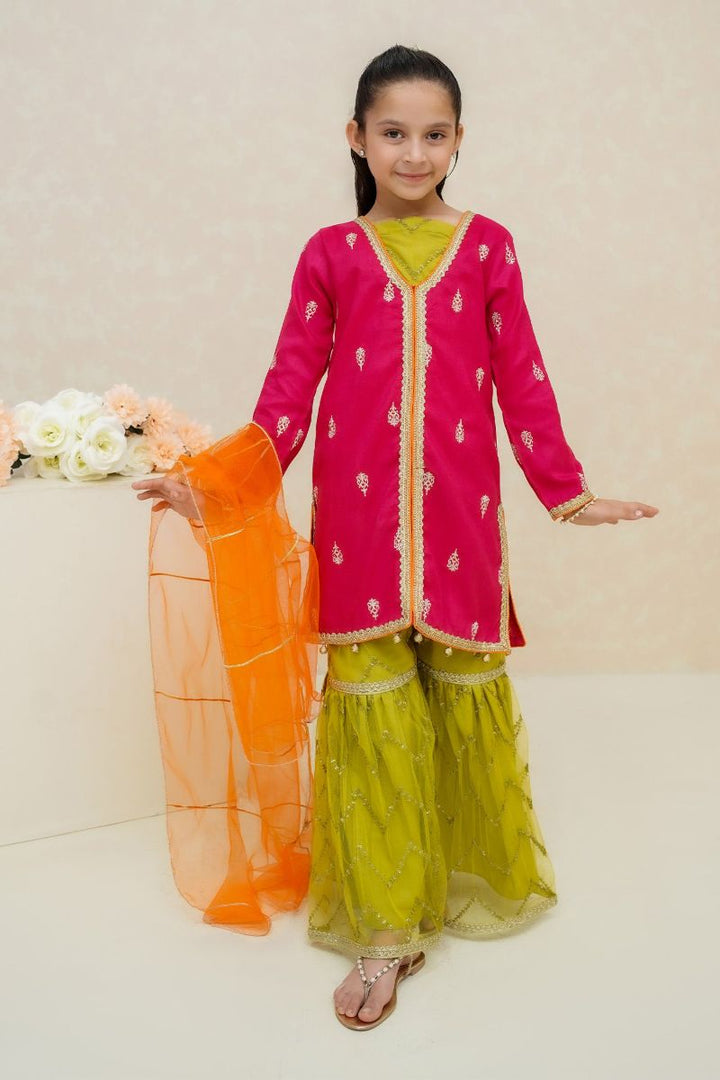 Modest - Noorani - Raw Silk - Hot Pink - Girls 3 Piece Suit