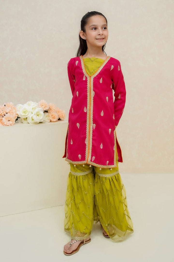 Modest - Noorani - Raw Silk - Hot Pink - Girls 3 Piece Suit