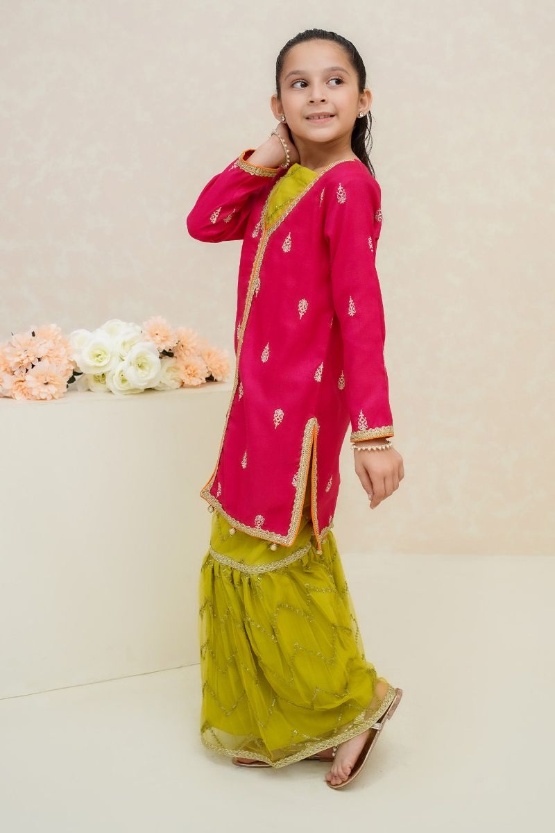 Modest - Noorani - Raw Silk - Hot Pink - Girls 3 Piece Suit