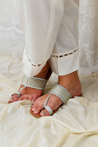 AlifYay - White trouser styled with beads AYW-004 - Cotton - Studio by TCS